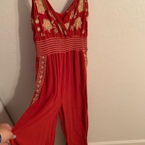 red embroidered american eagle jumpsuit